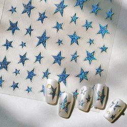 Sparkle Laser Silver Starburst Five-pointed Star Geometric Tiny Spot Romantic 5D Self Adhesive Nail Art Stickers Manicure Decals (ONLINE ORDER ONLY)