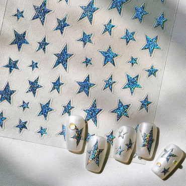 Sparkle Laser Silver Starburst Five-pointed Star Geometric Tiny Spot Romantic 5D Self Adhesive Nail Art Stickers Manicure Decals (ONLINE ORDER ONLY)