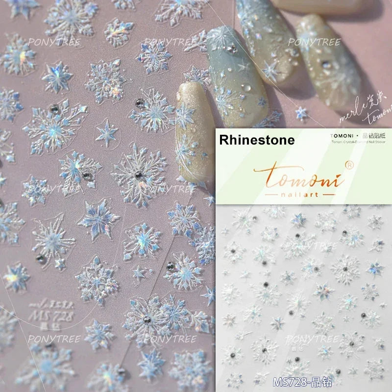 Snowman Tree House Cedar White Pine Forest Warm Winter Cloud Self Adhesive Nail Art Stickers Snowflake Star Snow Manicure Decals (ONLINE ORDER ONLY)