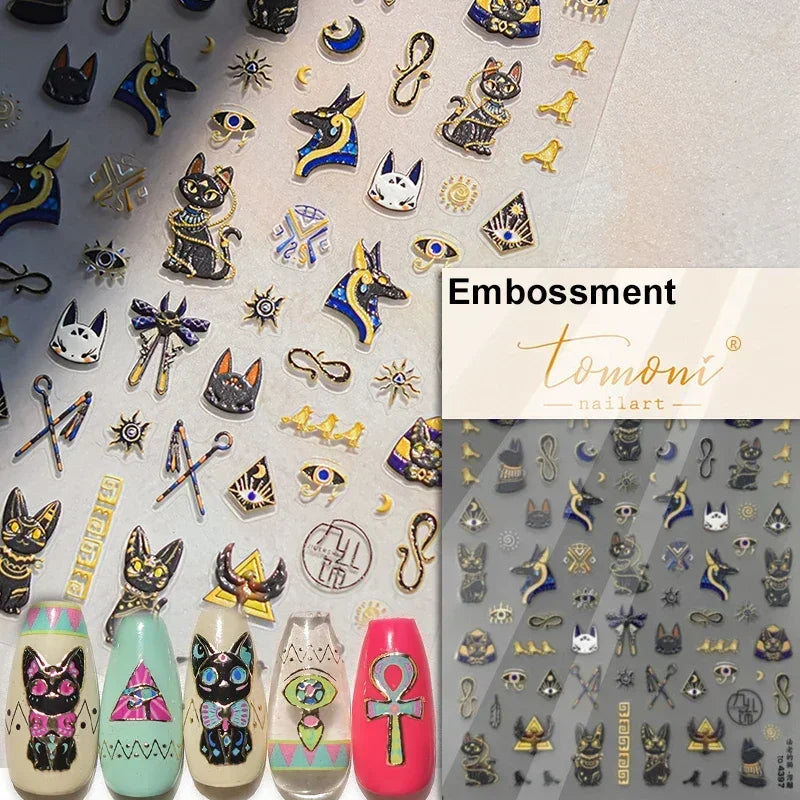 Cute Cat Eye Fishbone Animals Leopard Cat Ginger Cat Kitten Exclamation Point Paw Self Adhesive Nail Art Sticker Manicure Decals (ONLINE ORDER ONLY)