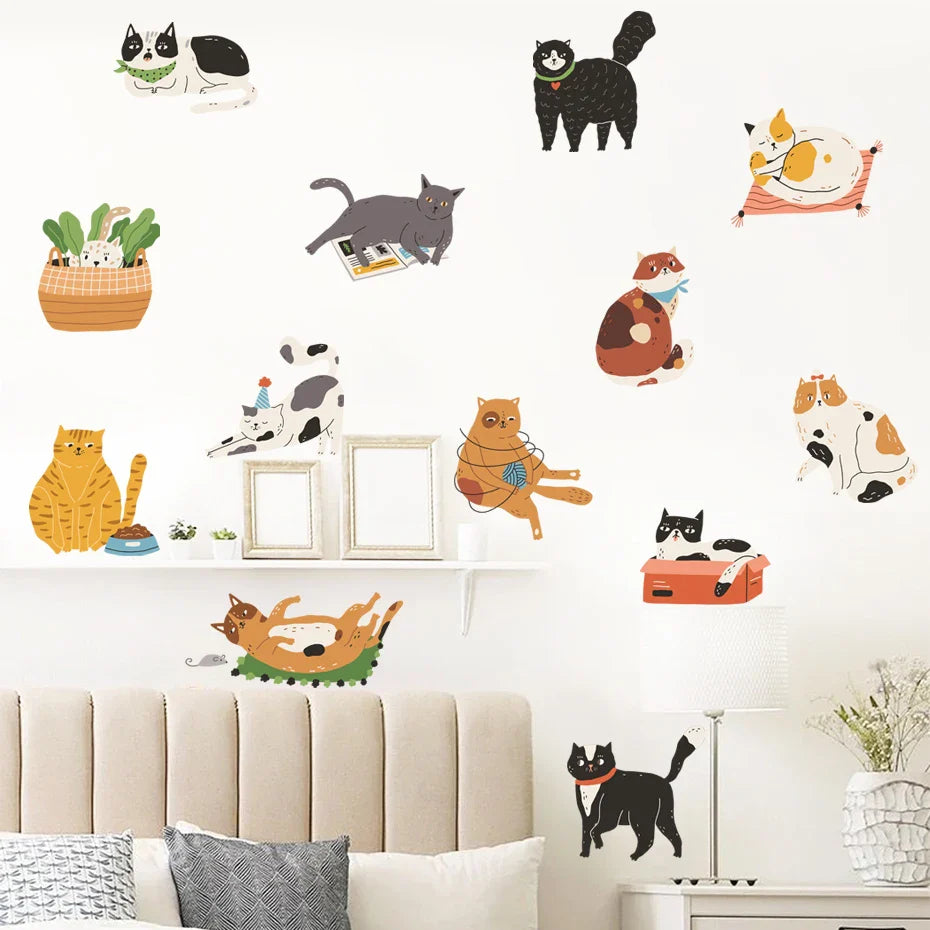 Cute Cat Playing Ball Watercolor Nursery Wall Decals Stickers Kids Room Decor (Online Order Only)