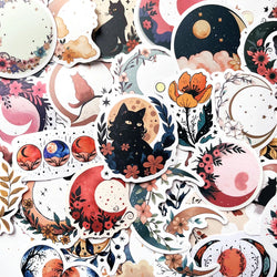 Bohemian Moon Flower Cat Stickers for Scrapbook, Laptop, Water Bottle, Skateboard (ONLINE ORDER ONLY)