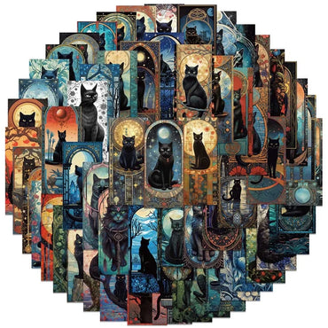 10/60pcs Gothic Dark Cat Stickers Aesthetic Tarot Goth Decoration Decals Graffiti Car Luggage Skateboard Waterproof Cool Sticker (ONLINE ORDER ONLY)