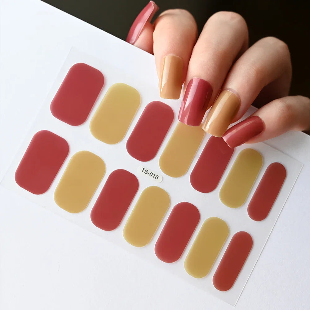 14Tips Solid Color Stickers Nail Art Supplies European & American Simple Decals Oil Film Decals Press on Nails Stickers Designer (ONLINE ORDER ONLY)