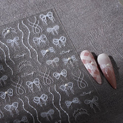 White Pearl Various Bowknot Line Tassel Tender Ribbon Arc Charming Self Adhesive Nail Art Decorations Stickers Manicure Decals (ONLINE ORDER ONLY)