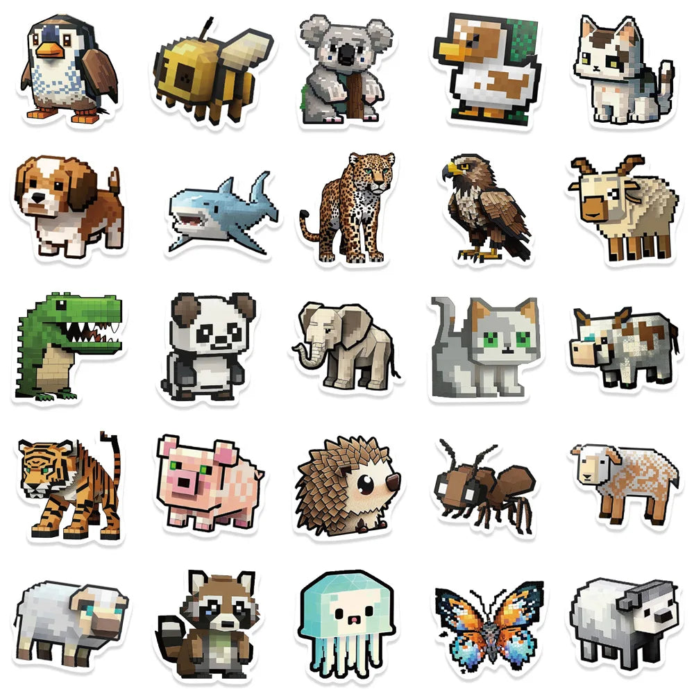 10/30/50PCS Cute Pixel Animals Stickers Ins Style Cartoon Decals For Kids Laptop Skateboard Notebook Fridge Bike Decoration Toys (Online Order Only)