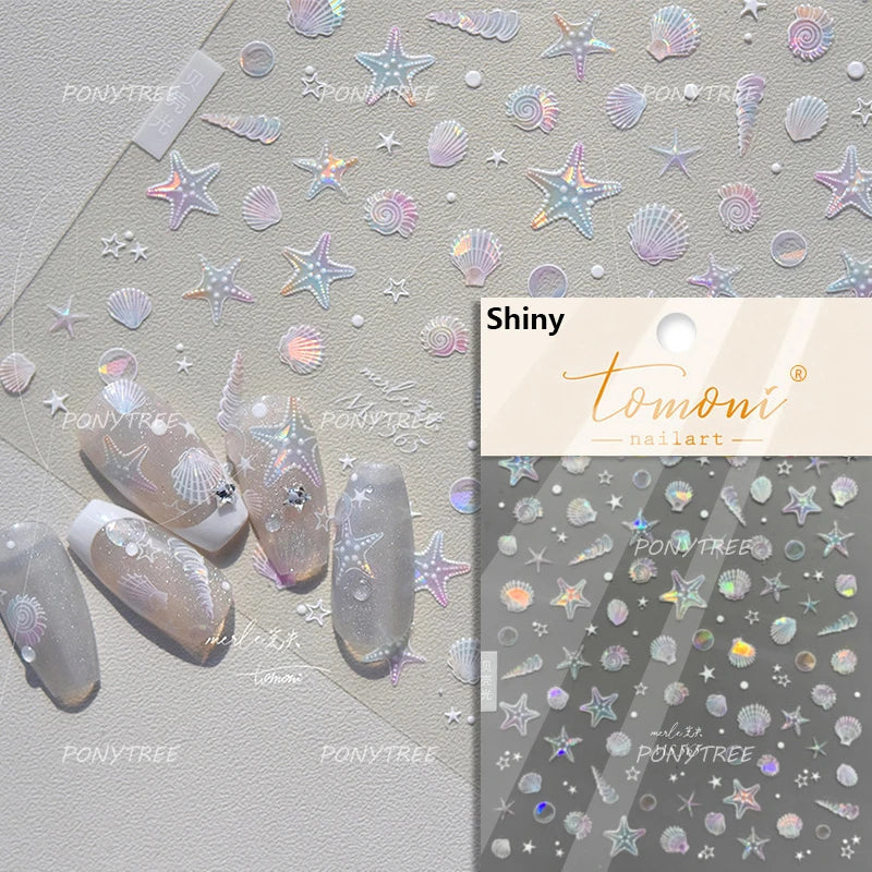 Conch Starfish Shell Beach Fish Star Ocean Colorful Water Bubbles Summer Delicate Self Adhesive Nail Art Stickers Manicure Decal (ONLINE ORDER ONLY)