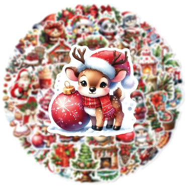 10/60pcs Retro Cute Merry Christmas Santa Claus Animal Stickers Decals DIY Laptop Suitcase Notebook Decoration Sticker Kids Toys (Online Order Only)