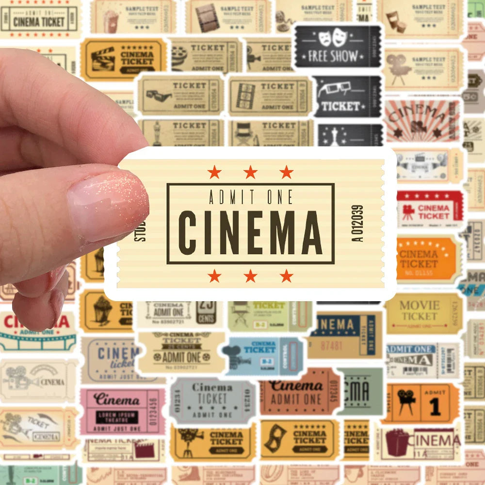 10/40/80pcs Vintage Classic Movie Ticket Stickers Laptop Skateboard Luggage Phone Car Motorcycle Waterproof Sticker Kids Toys (ONLINE ORDER ONLY)