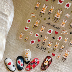 Poker Cards Mr Rabbit Tilted Teacup Bunny Cup Heart Star Block Bow Tie Hot Stamping Adhesive Nail Art Stickers Manicure Decals (ONLINE ORDER ONLY)