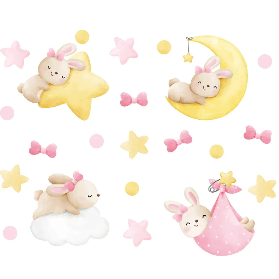 Cute Rabbit Stars Clouds Wall Stickers Removable Kids Room Nursery Decor Decals (ONLINE ORDER ONLY)