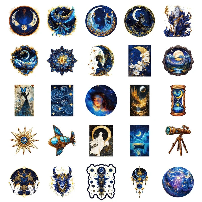 10/30/50PCS Kawaii Blue Starry Sky Sticky PVC Sticker Aesthetic Stationery DIY Decoration Scrapbooking School Supplies for Kids (ONLINE ORDER ONLY)