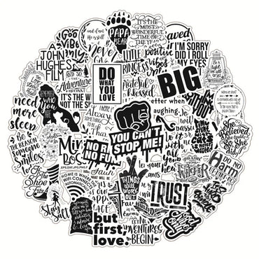 10/30/50PCS Black White Motivational Phrases Sticker Inspirational Life Quotes Stickers DIY Laptop Scrapbooking Graffiti Decals (Online Order Only)