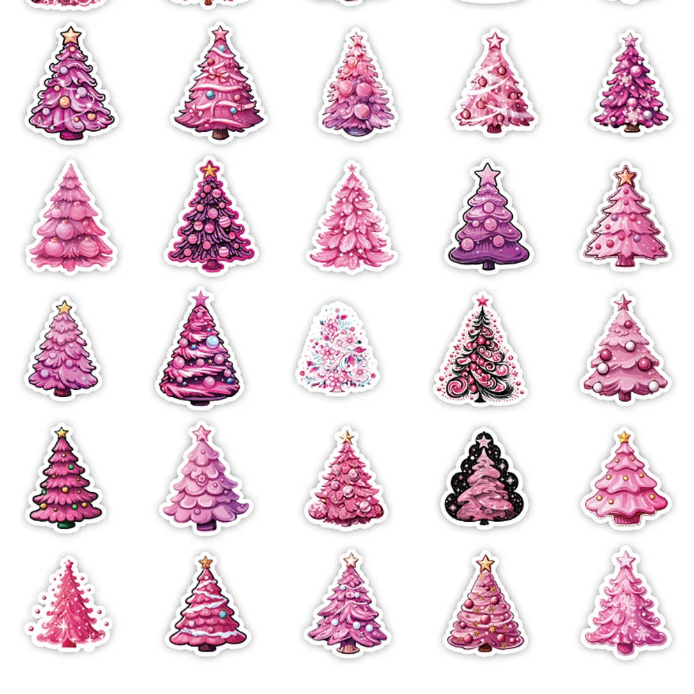 10/30/50PCS Pink Christmas Tree Stickers Aesthetic DIY Decoration Skateboard Laptop Phone Motorcycle Bike Car Decals Kids Gift (ONLINE ORDER ONLY)