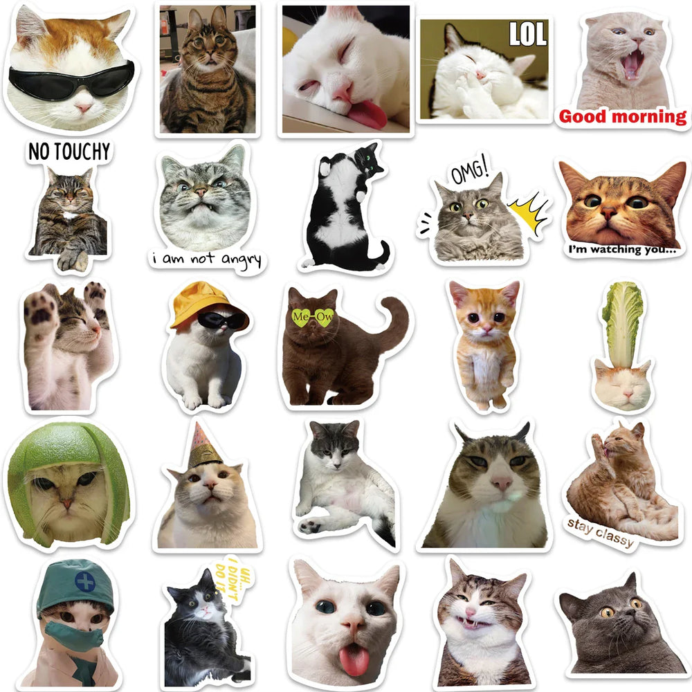 50PCS Cute Cat Stickers For Skateboard Scrapbook Water Bottle Laptop Luggage Kids Toys Vinyl Waterproof Funny Cats Decals (ONLINE ORDER ONLY)