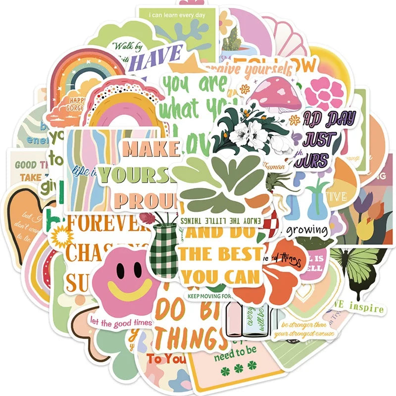 10/30/50PCS Inspiring Pink Green Children's PVC Sticker Aesthetic Decoration Scrapbooking Stationery School Supplies for Kids (ONLINE ORDER ONLY)