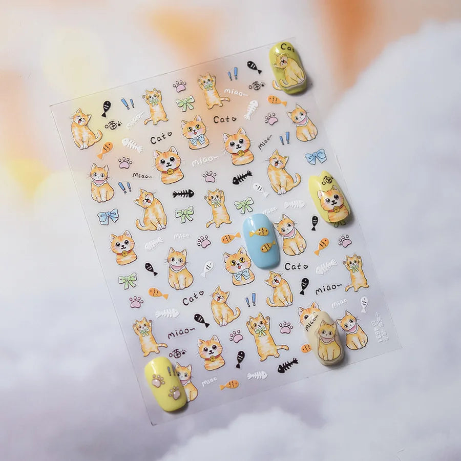 Cute Cat Eye Fishbone Animals Leopard Cat Ginger Cat Kitten Exclamation Point Paw Self Adhesive Nail Art Sticker Manicure Decals (ONLINE ORDER ONLY)
