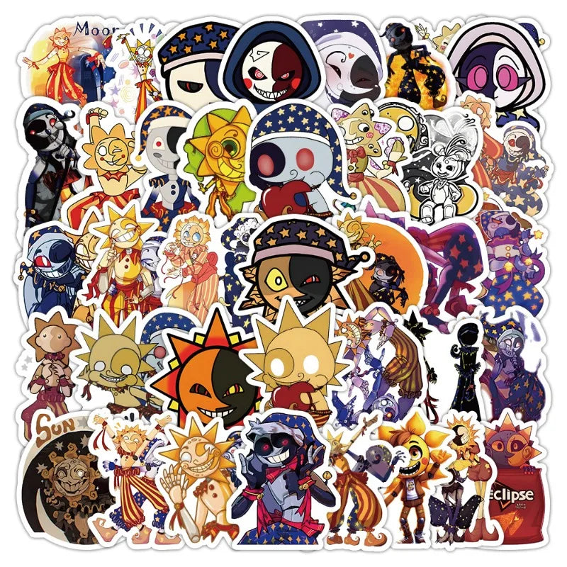 50pcs Sun Moon Stickers for Laptop, Phone, Water Bottle, Scooter, Fridge, Stationery (Online Order Only)