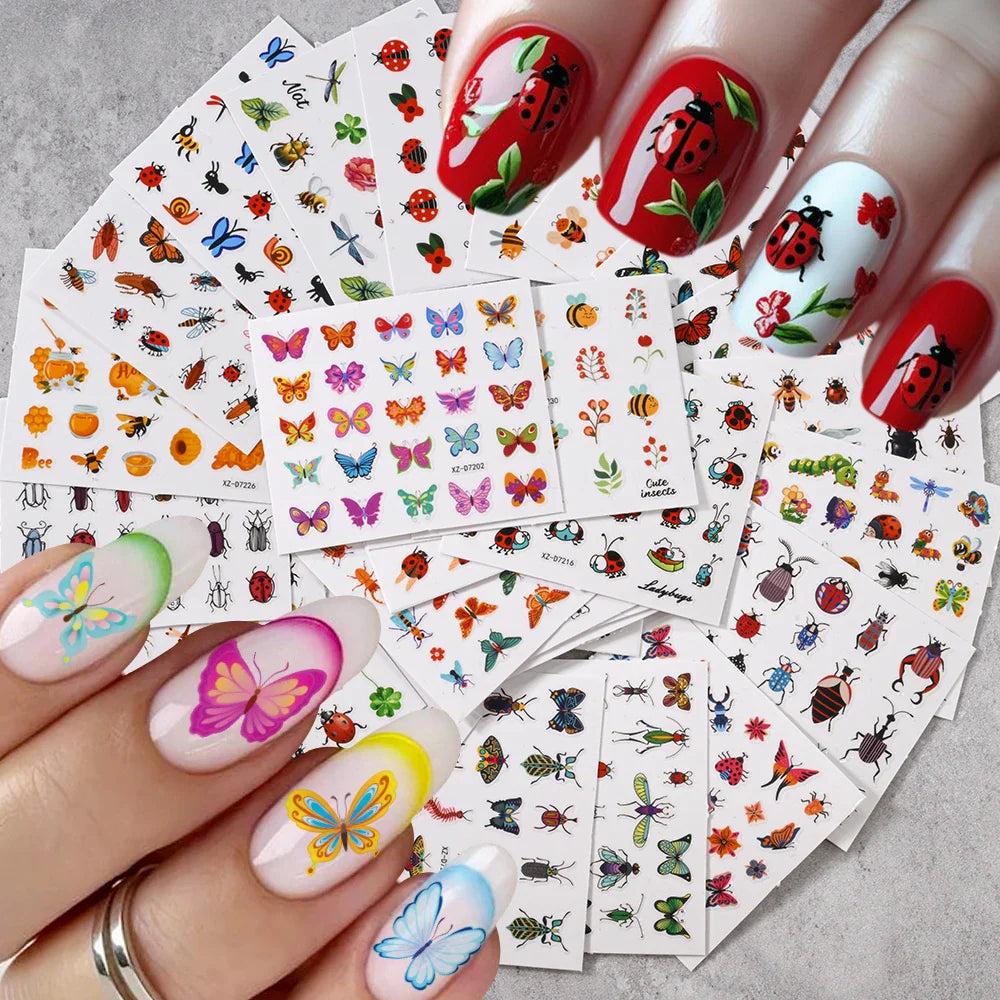 30pcs/Set Y2K 3D Cute Insect Nail Stickers Chic Dragonfly Spider Insect Butterfly Design Sliders Ladybug Beetle Manicure Decals* (Online Order Only)