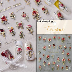 Chic Retro Rose Photo Frame Dried Flower Petal Self Adhesive Nail Art Stickers 5D Hot Stamping Relief Rhinestone Manicure Decals (Online Order Only)