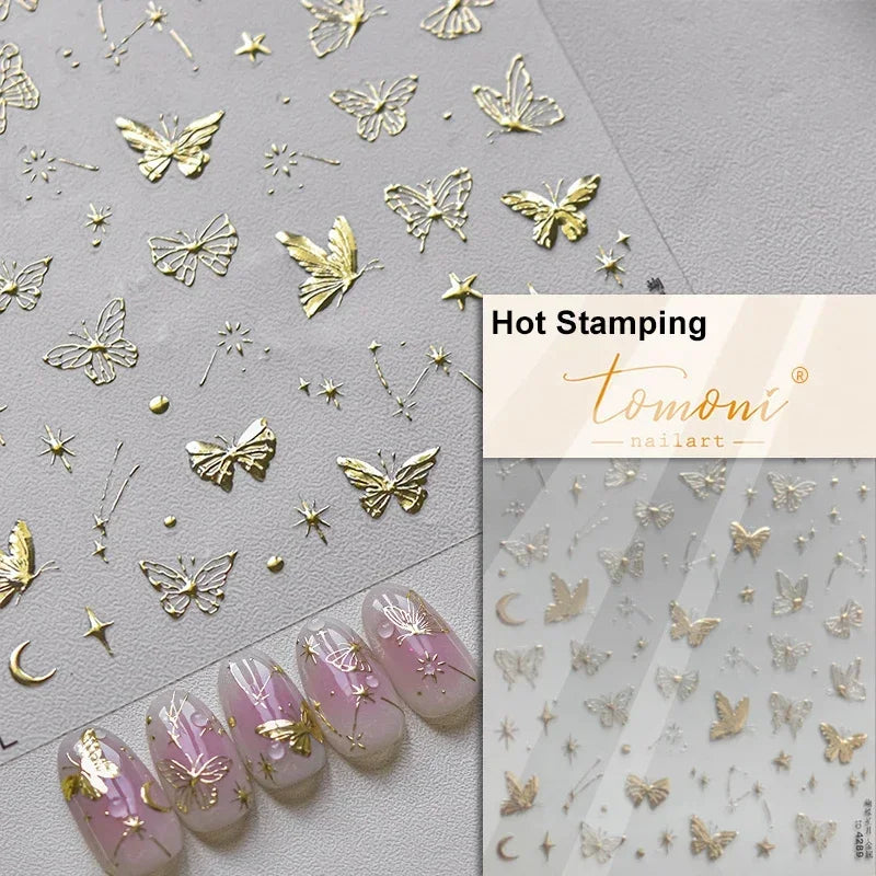 Charming Beautiful Black White Small Butterfly Flower Petal Love Heart Bowknot 5D Self Adhesive Nail Art Sticker Manicure Decals (Online Order Only)