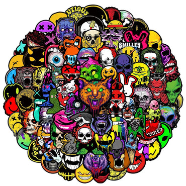10/30/50/100PCS Horror Gothic Skull Meme Stickers Cool Graffiti DIY Skateboard Luggage Laptop Car Decals PVC Waterproof Kids Toy (ONLINE ORDER ONLY)