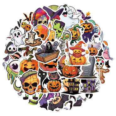 10/30/50pcs Cute Hallowmas Horror Skull Cartoon Stickers Decals Kids Toy Laptop Suitcase Phone Car Skateboard Waterproof Sticker (Online Order Only)