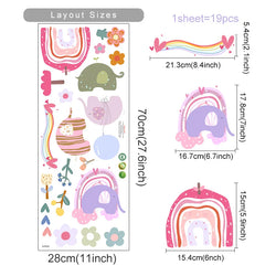 Bohemian Elephant Rainbow Flower Wall Stickers for Living Room, Bedroom, Nursery, Kids Room Decor (Online Order Only)
