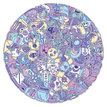 10/30/50/100pcs Cool Purple Cute Gothic Magic Witch Cartoon Stickers Skateboard Laptop Phone Car DIY Waterproof Sticker Decal (ONLINE ORDER ONLY)