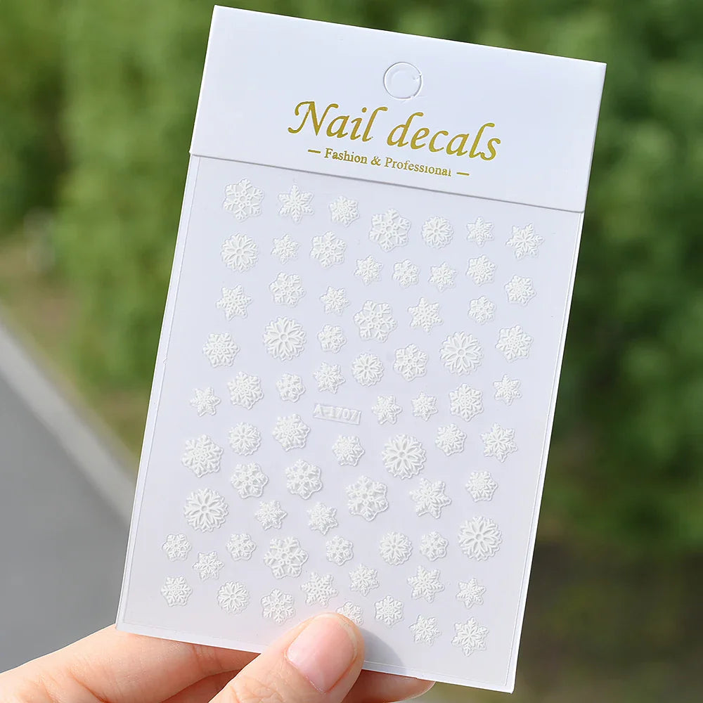 Winter Xmas 3D Nail Sticker Snowflake Flower Winter Decals Nail Stickers Cartoon Bird Santa Penguin Elk Slider New Year Manicure (ONLINE ORDER ONLY)