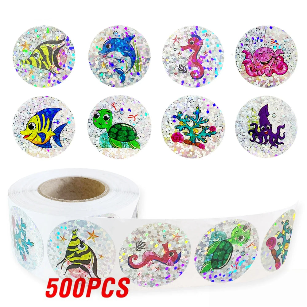 100-500pcs Rainbow Laser Sticker Marine Animals Stickers Cute School Office Stationery Supplies Gift Decoration Label (ONLINE ORDER ONLY)