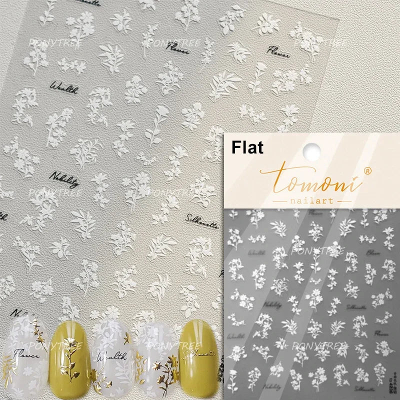 Embroidered Butterfly Flower Colourful Gradient Morning Glory Leaves Self Adhesive Nail Art Stickers Rhinestone Manicure Decals (ONLINE ORDER ONLY)