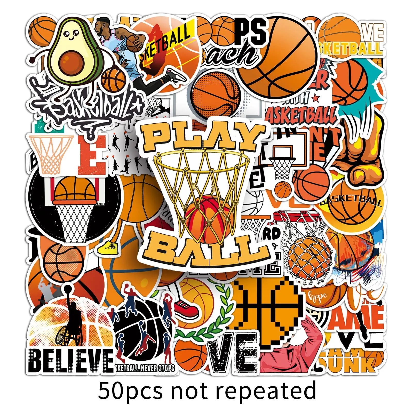10/30/50PCS Cartoon Basketball Sports Stickers Graffiti iPad Helmet Car  DIY Personalized Wall Sticker Toys Decoration Wholesale (ONLINE ORDER ONLY)