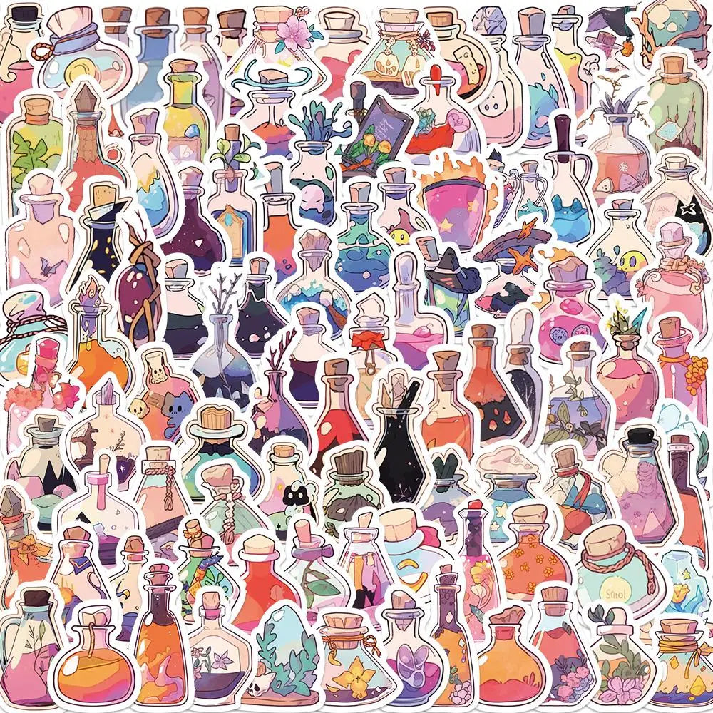 100PCS Cute Cartoon Bottle Stickers PVC Scrapbooking School Supplies Decal (Online Order Only)