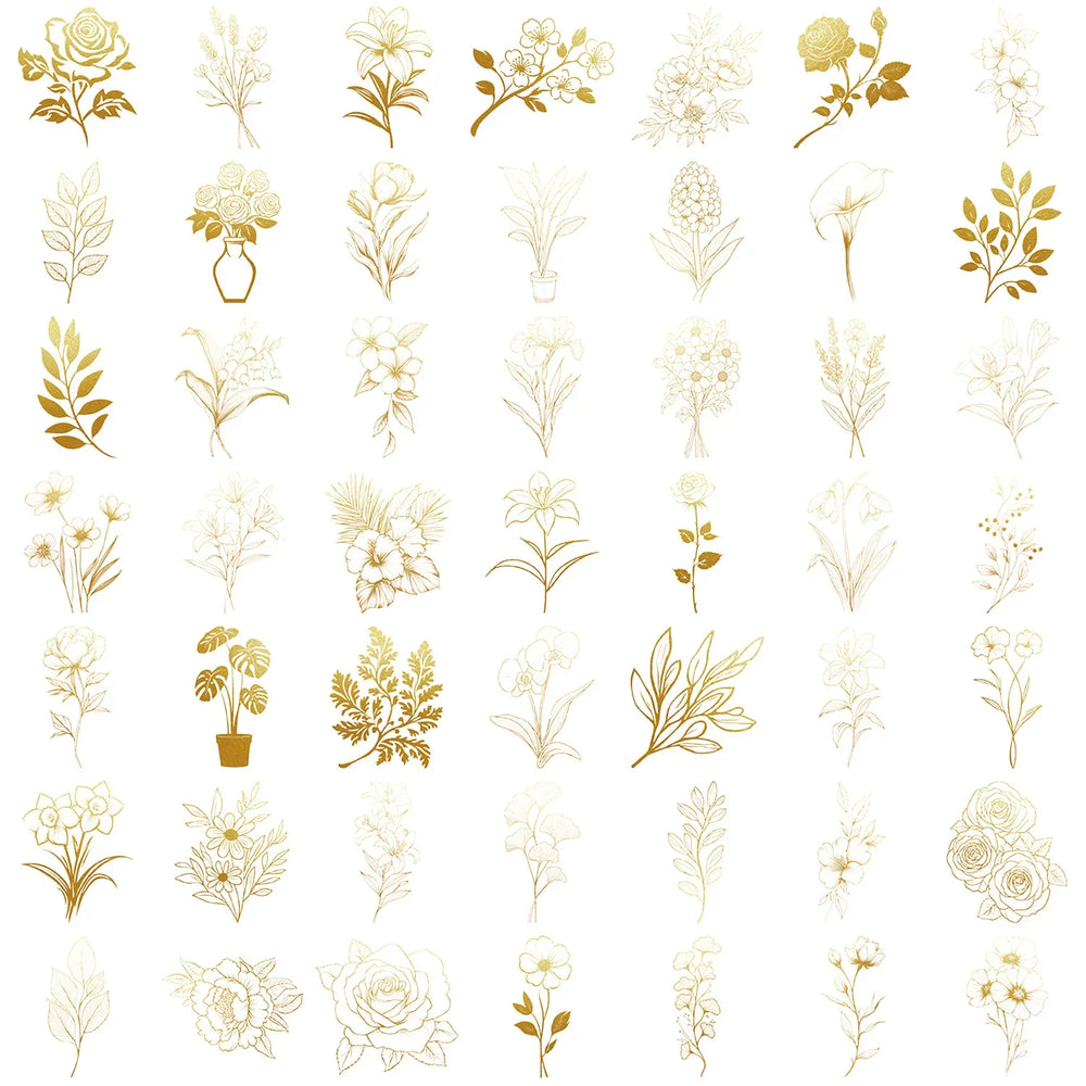 10/30/50PCS Transparent Stickers Golden Graffiti Decoration Plant DIY Sticker Aesthetics Toy Laptop Phone Guitar Car Bike Decals (ONLINE ORDER ONLY)