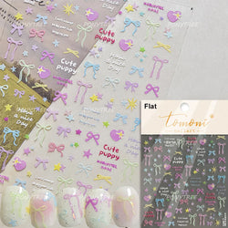Doodle Pink Blue Ribbon Bowknot Flower Cherry Strawberry Graffiti Love Heart Delicate Embossed Nail Art Sticker Manicure Decals (ONLINE ORDER ONLY)