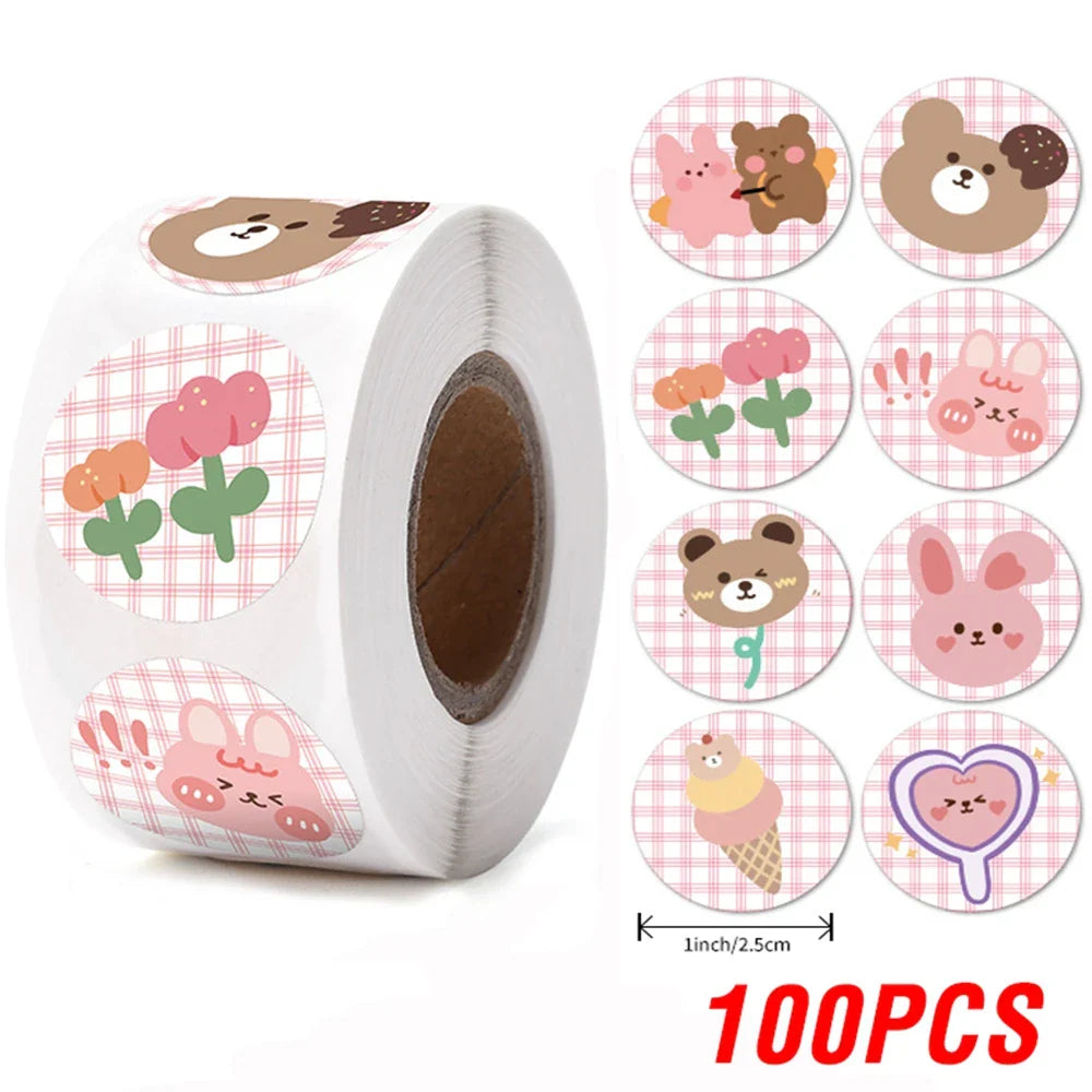 100-500pcs Round Cartoon Toys Animal stickers for kids Teacher Reward Encourage Sticker Office Stationery for Children 1inch (ONLINE ORDER ONLY)