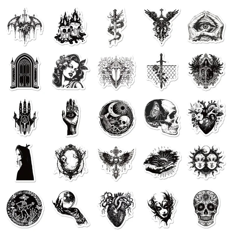 10/30/50PCS Kawaii Exaggerated Gothic Sticky PVC Sticker Aesthetic DIY Decoration Scrapbooking Hand Accounting Supplies for Kids (ONLINE ORDER ONLY)
