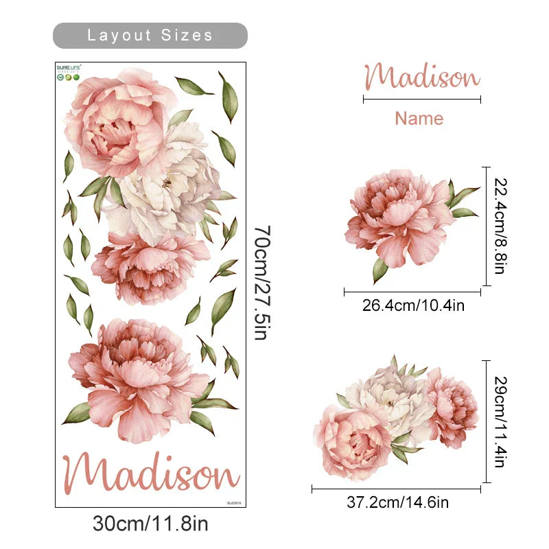 Custom Peony Floral Wreath Wall Sticker Vinyl Decals Nursery Decor (Online Order Only)