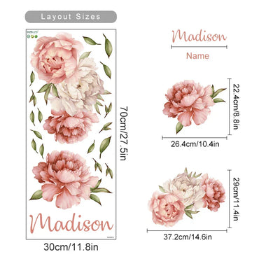 Custom Peony Floral Wreath Wall Sticker Vinyl Decals Nursery Decor (Online Order Only)