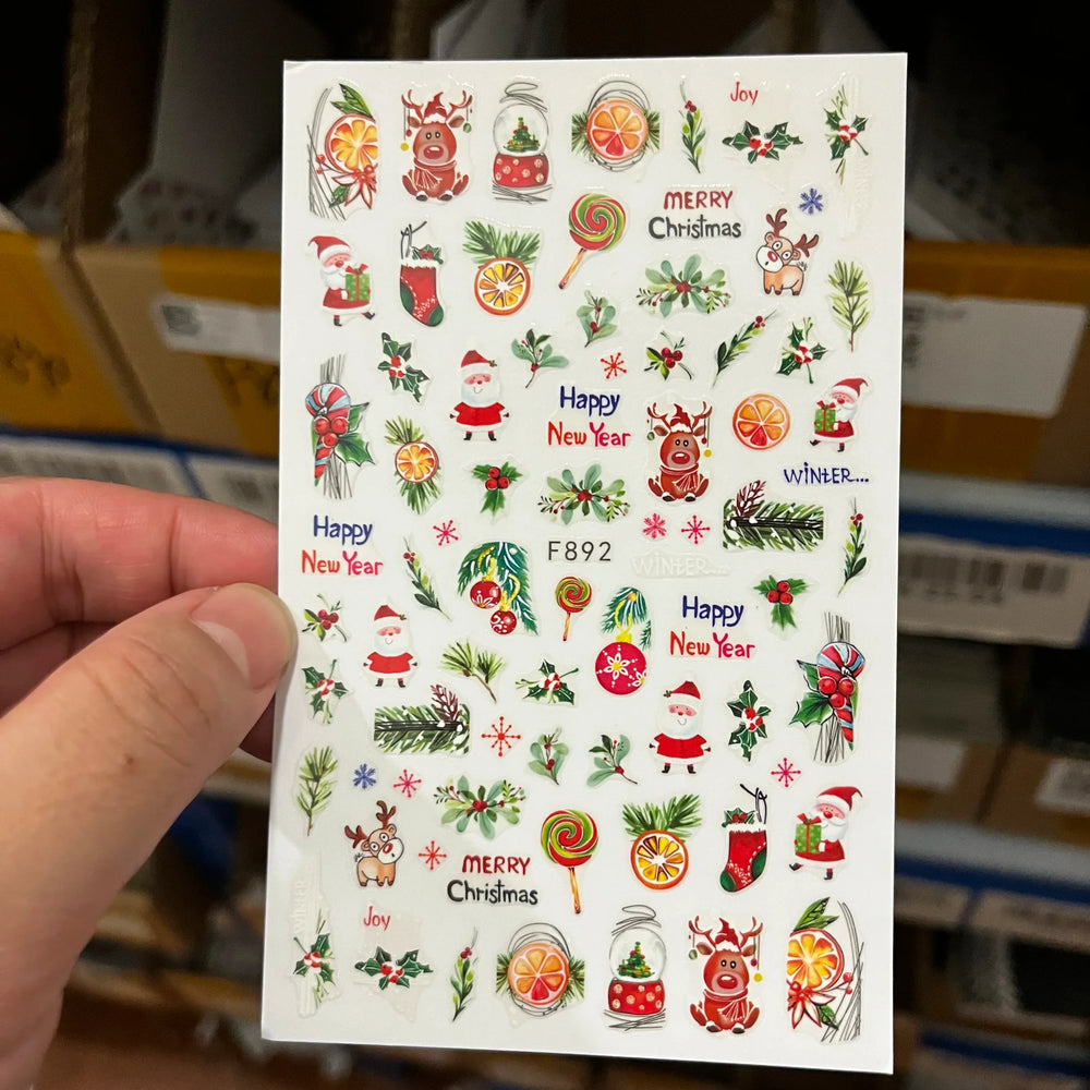 Christmas Greenery Nail Stickers Xmas Holly Animal Penguin Candy Winter Sliders Decor 2024 Holiday Decals Manicure Tips Foils *& (ONLINE ORDER ONLY)