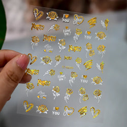 1PC Holographic Laser Heart Nail Stickers-3D Self-Adhesive Golden White Valentines Day Nail Decals For Women Nail Art Decoration (ONLINE ORDER ONLY)