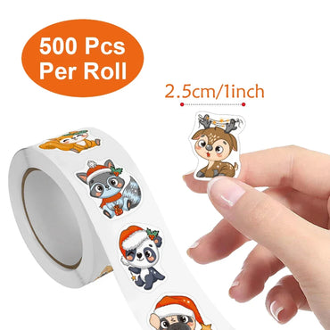 100-500pcs Heterotypic Christmas Themed Animals Stickers 8 Designs 2.5cm/1.0'' DlY Graffiti Holiday Party Decoration Labels (ONLINE ORDER ONLY)