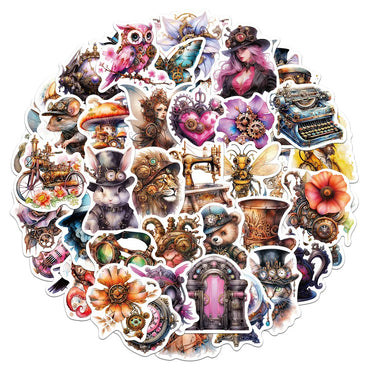 Watercolor Steampunk AI Graffiti Stickers for Laptop, Motorcycle, Luggage, Snowboard, Fridge (10/30/50pcs) (ONLINE ORDER ONLY)