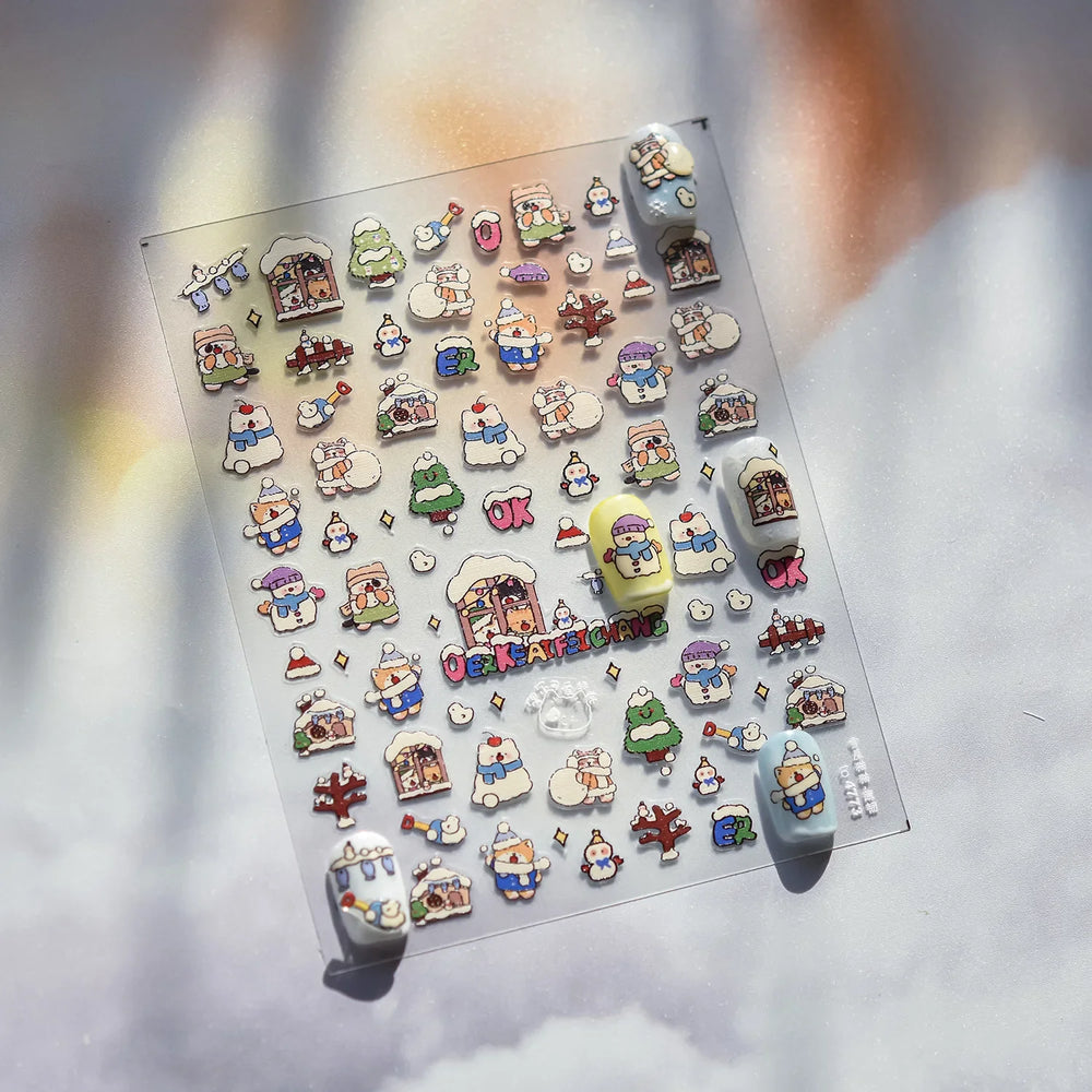 Cat House Snow Tree Window Fish Star Shiny Snowman Duck 5D Self Adhesive Nail Art Stickers Hat Apple Rhinestone Manicure Decals (ONLINE ORDER ONLY)