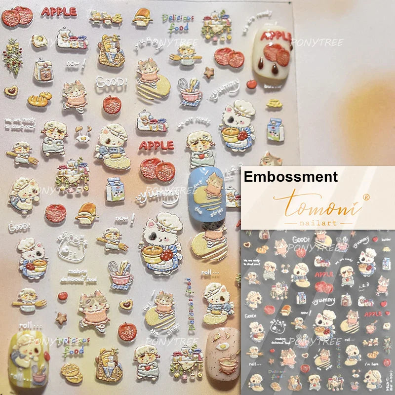 Cream Wind Cat Rabbit Kitten Bunny Bowknot Flower Butterfly Cake Cherry Tulip 5D Self Adhesive Nail Art Stickers Manicure Decals (Online Order Only)
