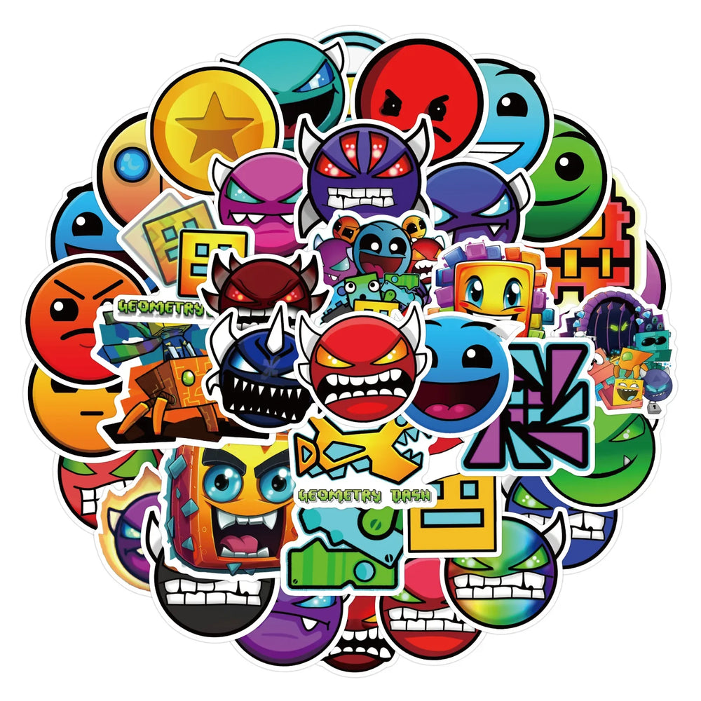 10/30/50PCS Geometry Dash Stickers Funny Jumping Game Sticker Scrapbook DIY Laptop Guitar Car Bike Skateboard Graffiti Decals (Online Order Only)
