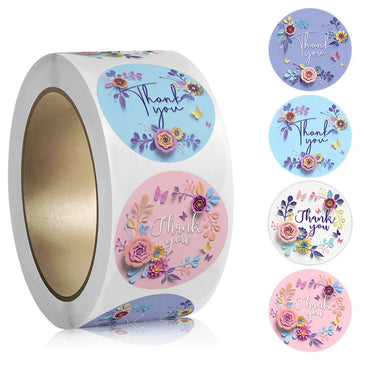 100-500Pcs 2023 New Thank You Sticker for Seal Labels Round Floral Multi Color Labels Business Handmade Stationery Stickers (Online Order Only)