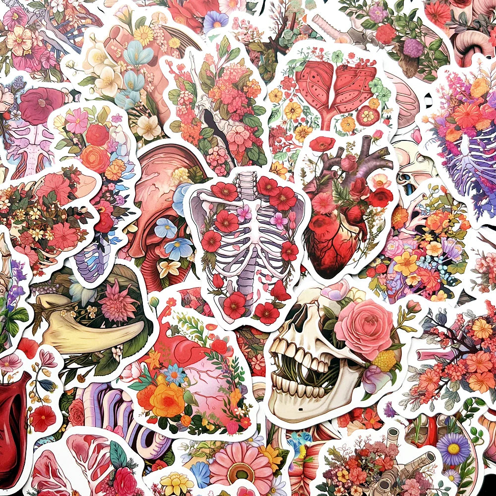 Cartoon Organ Flower Stickers 10/50pcs Waterproof Decals for Kids Laptop Phone Luggage (ONLINE ORDER ONLY)