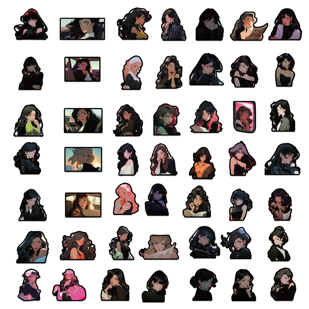 10/30/50pcs Cool Retro Dark Anime Girl Stickers Decals Laptop Skateboard Phone Suitcase Diary Fridge Decoration Sticker Toys (ONLINE ORDER ONLY)